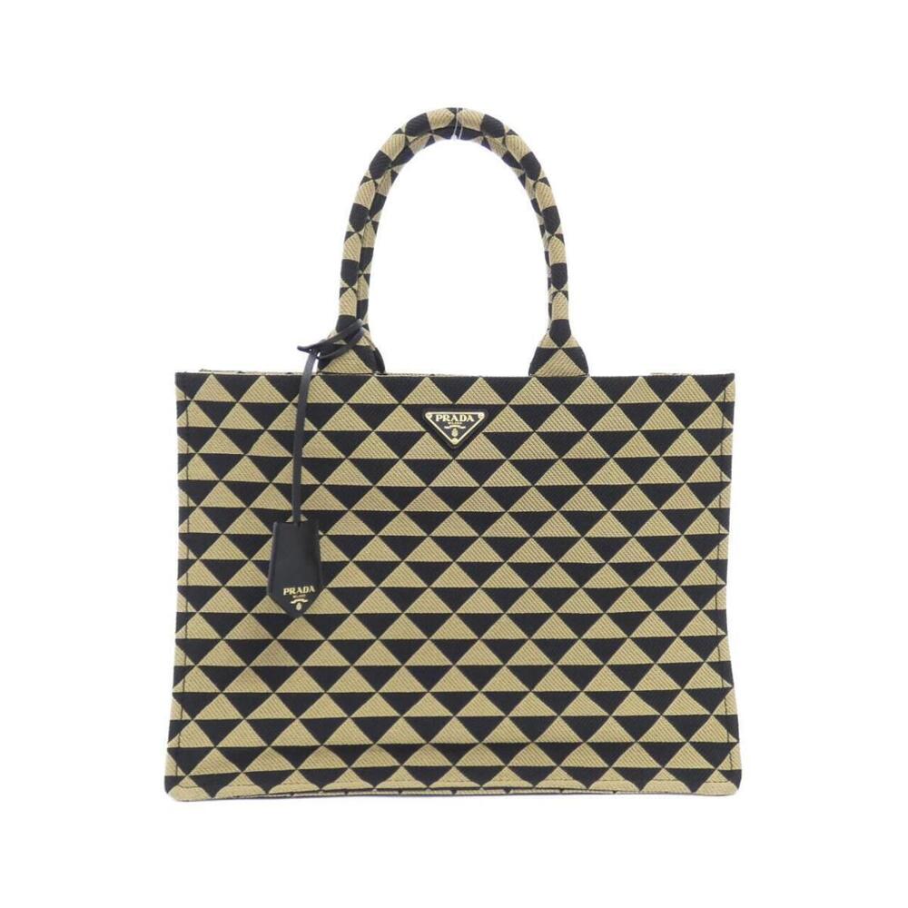 Prada Symbole embroidered tote bag geometric triangle Tan Black